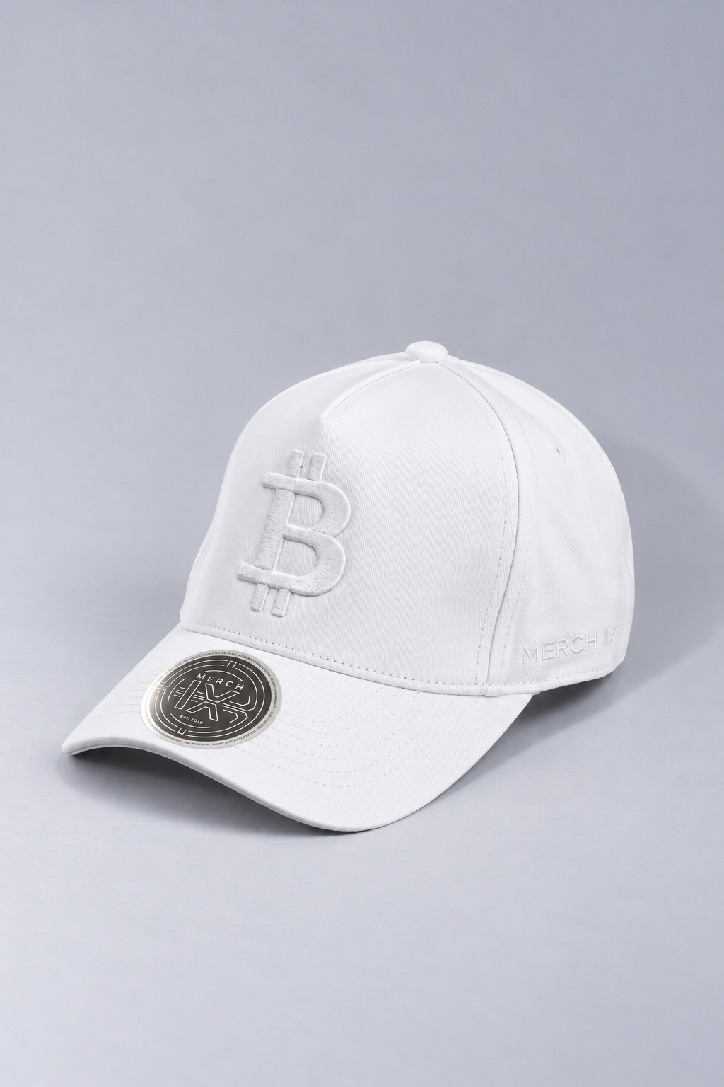 Merch IX All-White Bitcoin Cap (High-Profile Strapback)