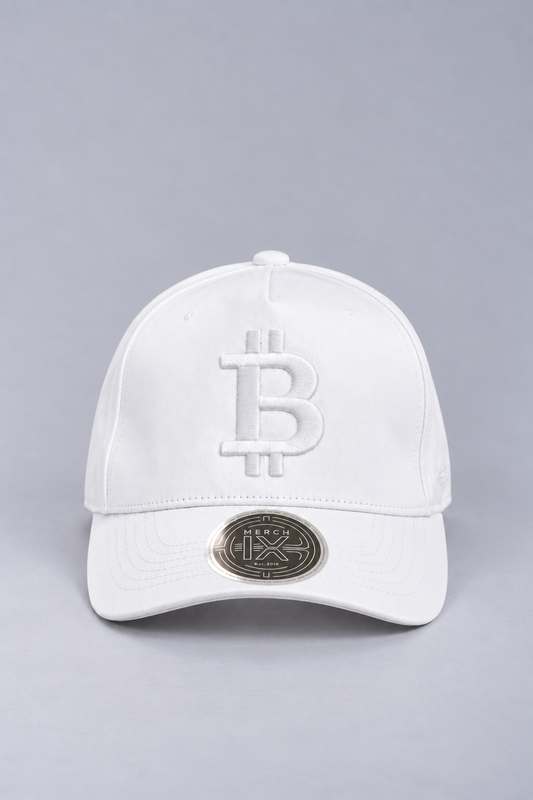 Merch IX All-White Bitcoin Cap (High-Profile Strapback)