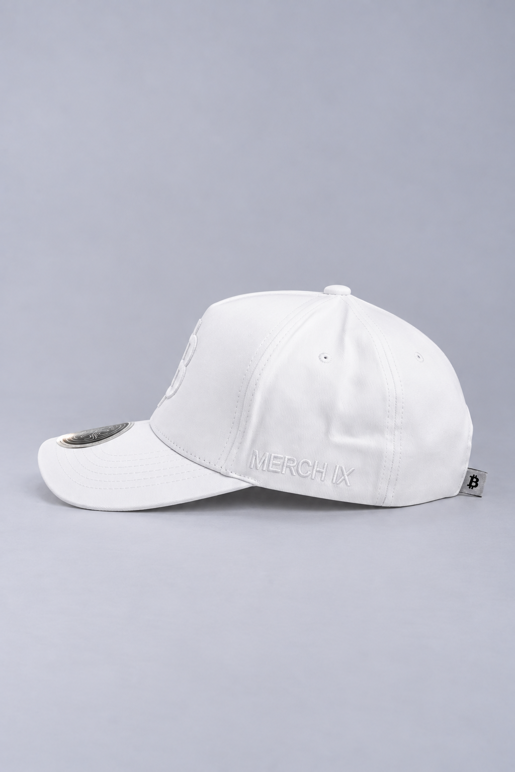 Merch IX All-White Bitcoin Cap (High-Profile Strapback)