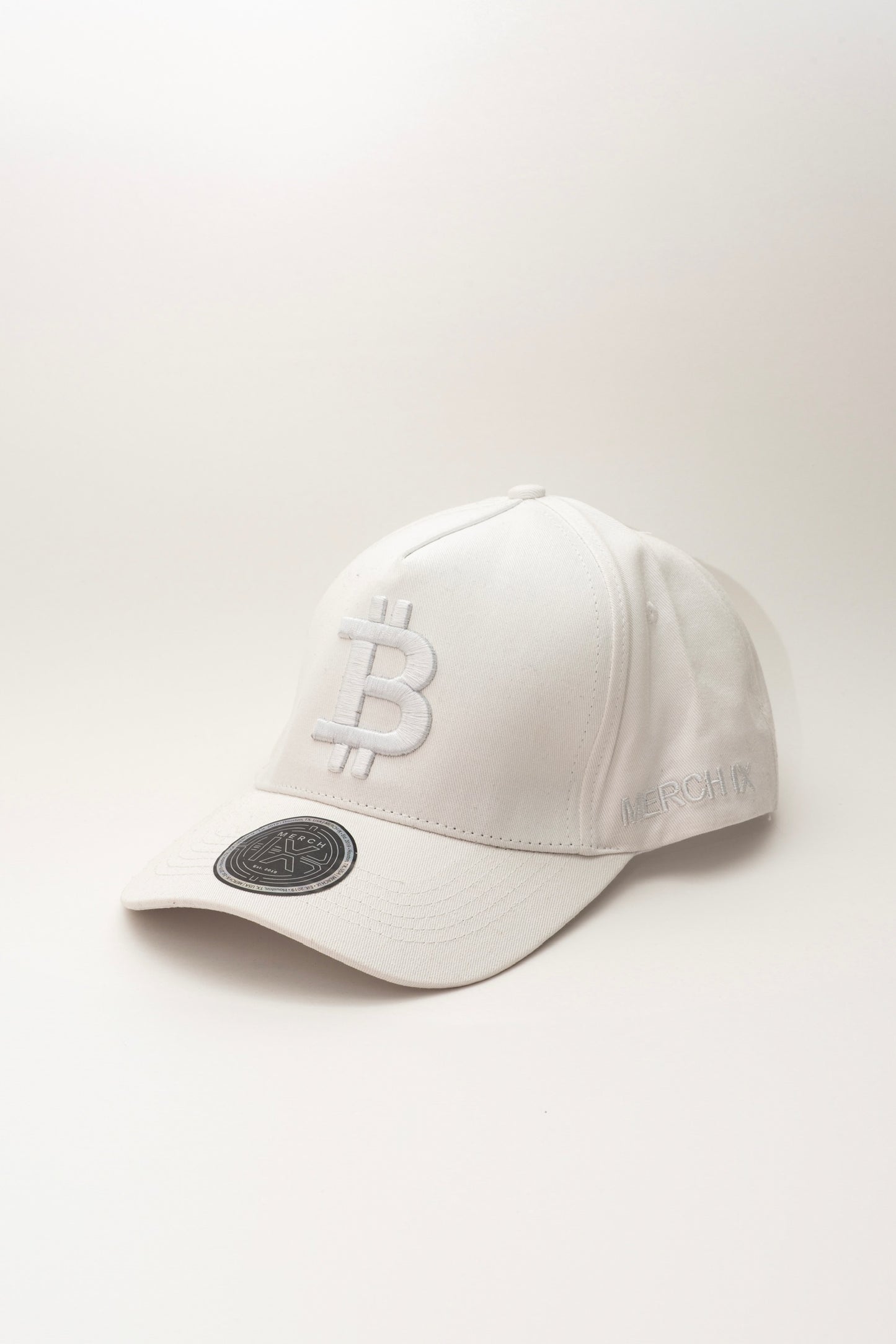 Merch IX All-White Bitcoin Cap (High-Profile Strapback)