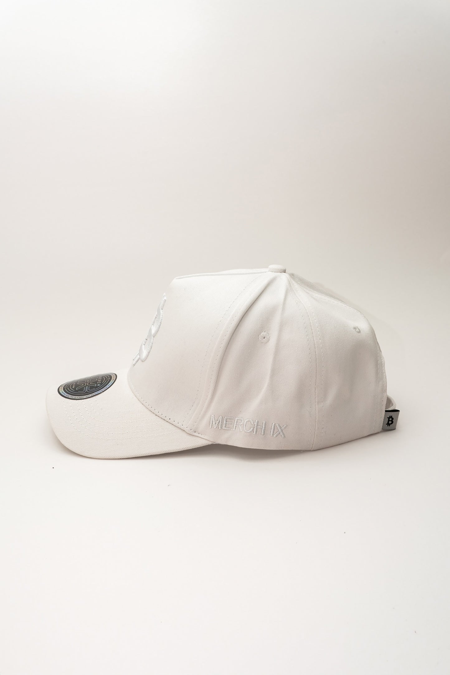 Merch IX All-White Bitcoin Cap (High-Profile Strapback)