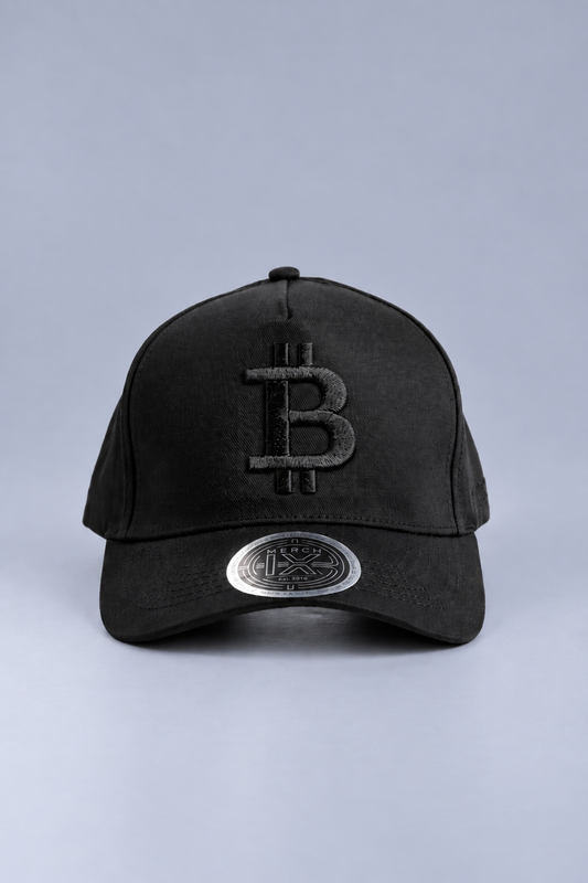 All-Black Bitcoin High-Crown Strapback Cap