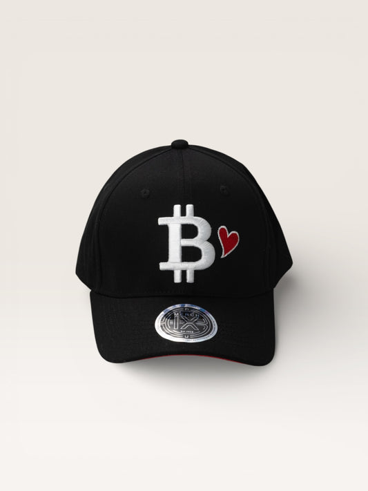 Bitcoin Heart Structured Cap - Black / Red Underbrim (Strapback)