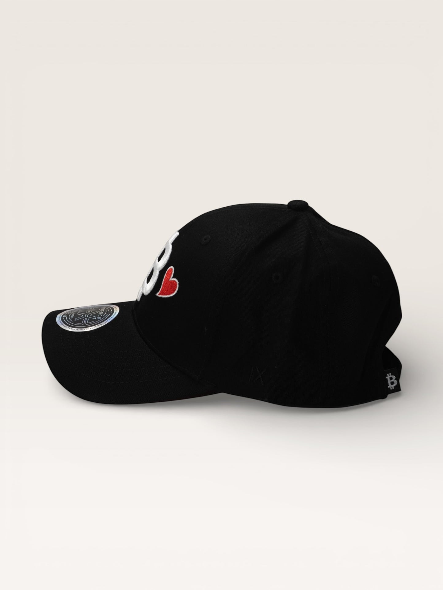 Bitcoin Heart Structured Cap - Black / Red Underbrim (Strapback)
