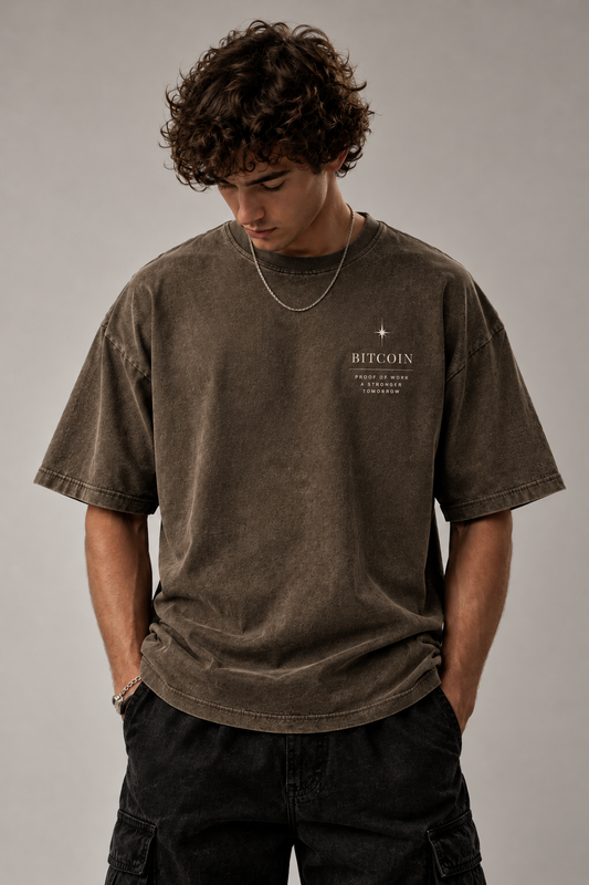 Bitcoin Proof of Work Oversized Tee - Vintage Brown