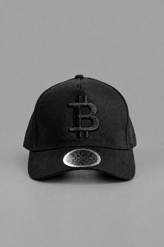 All-Black Bitcoin High-Crown Strapback Cap