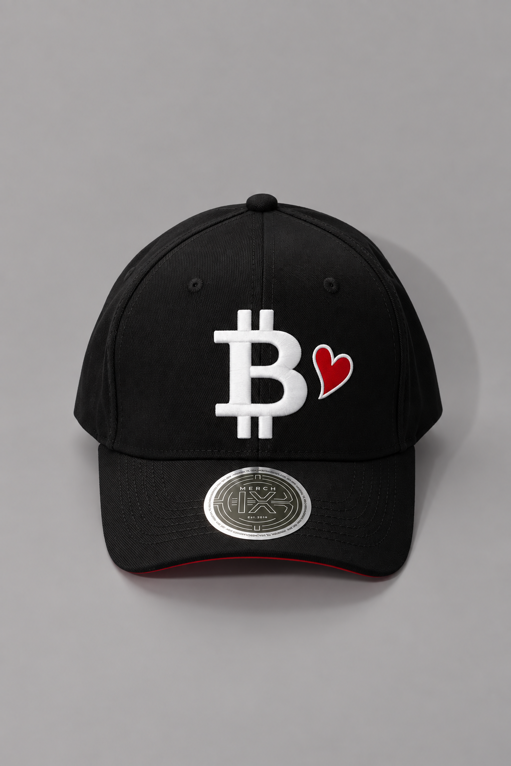 Bitcoin Heart Structured Cap - Black / Red Underbrim (Strapback)