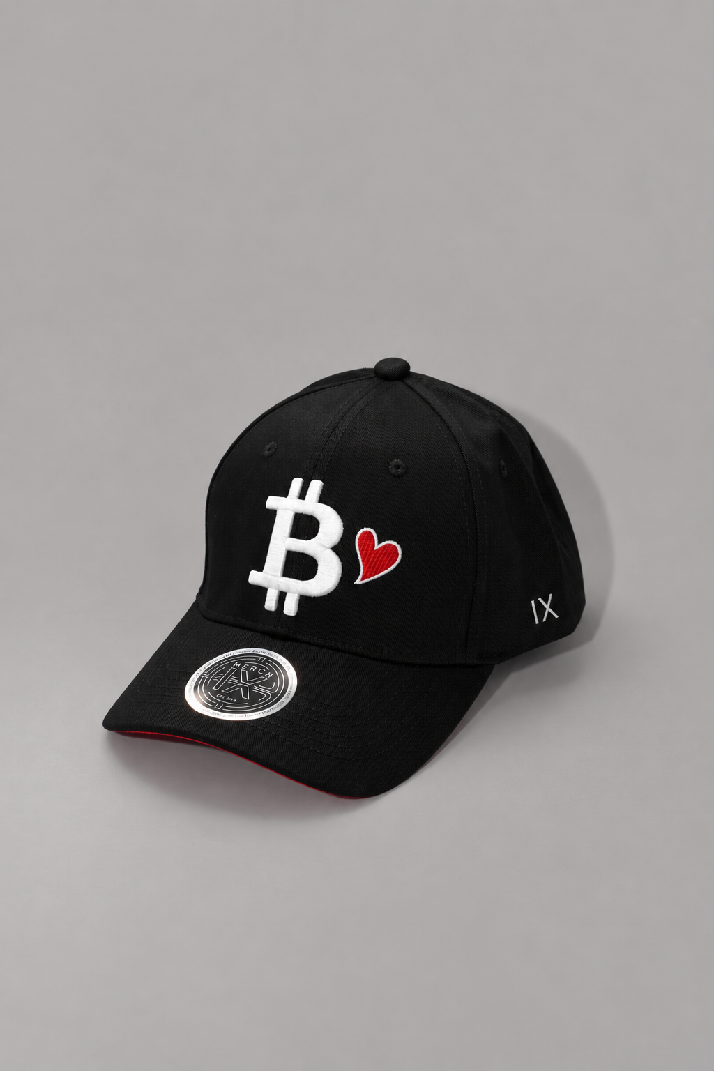 Bitcoin Heart Structured Cap - Black / Red Underbrim (Strapback)