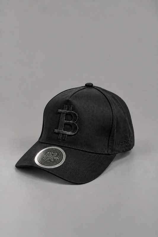 All-Black Bitcoin High-Crown Strapback Cap