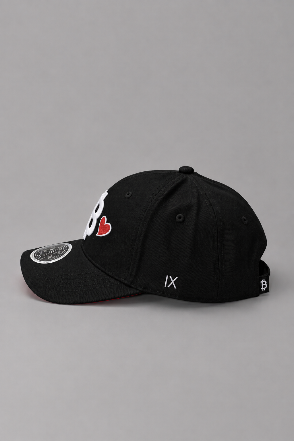 Bitcoin Heart Structured Cap - Black / Red Underbrim (Strapback)