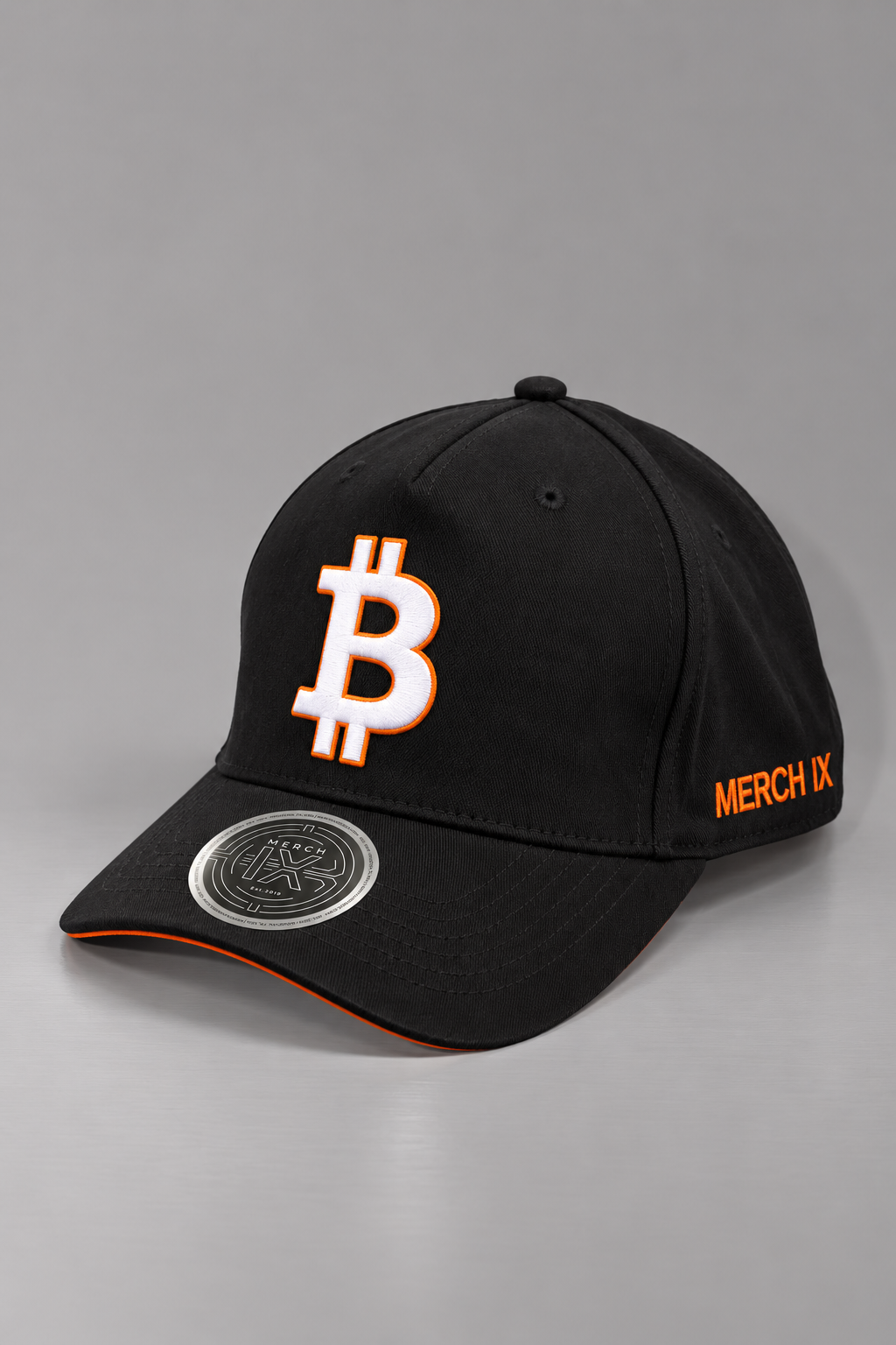 Merch IX Black & Orange Bitcoin Snapback - (High-Crown)