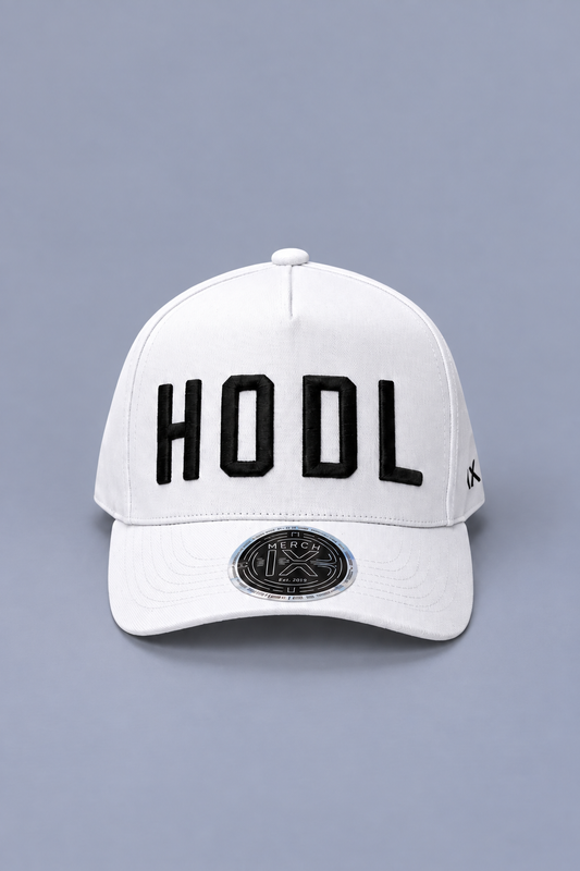 White Bitcoin HODL Hat - High-Crown Strapback