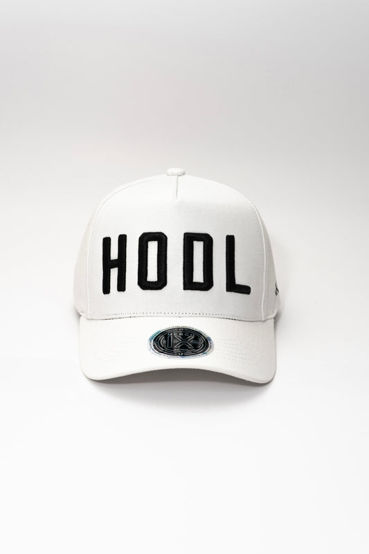 White Bitcoin HODL Hat - High-Crown Strapback