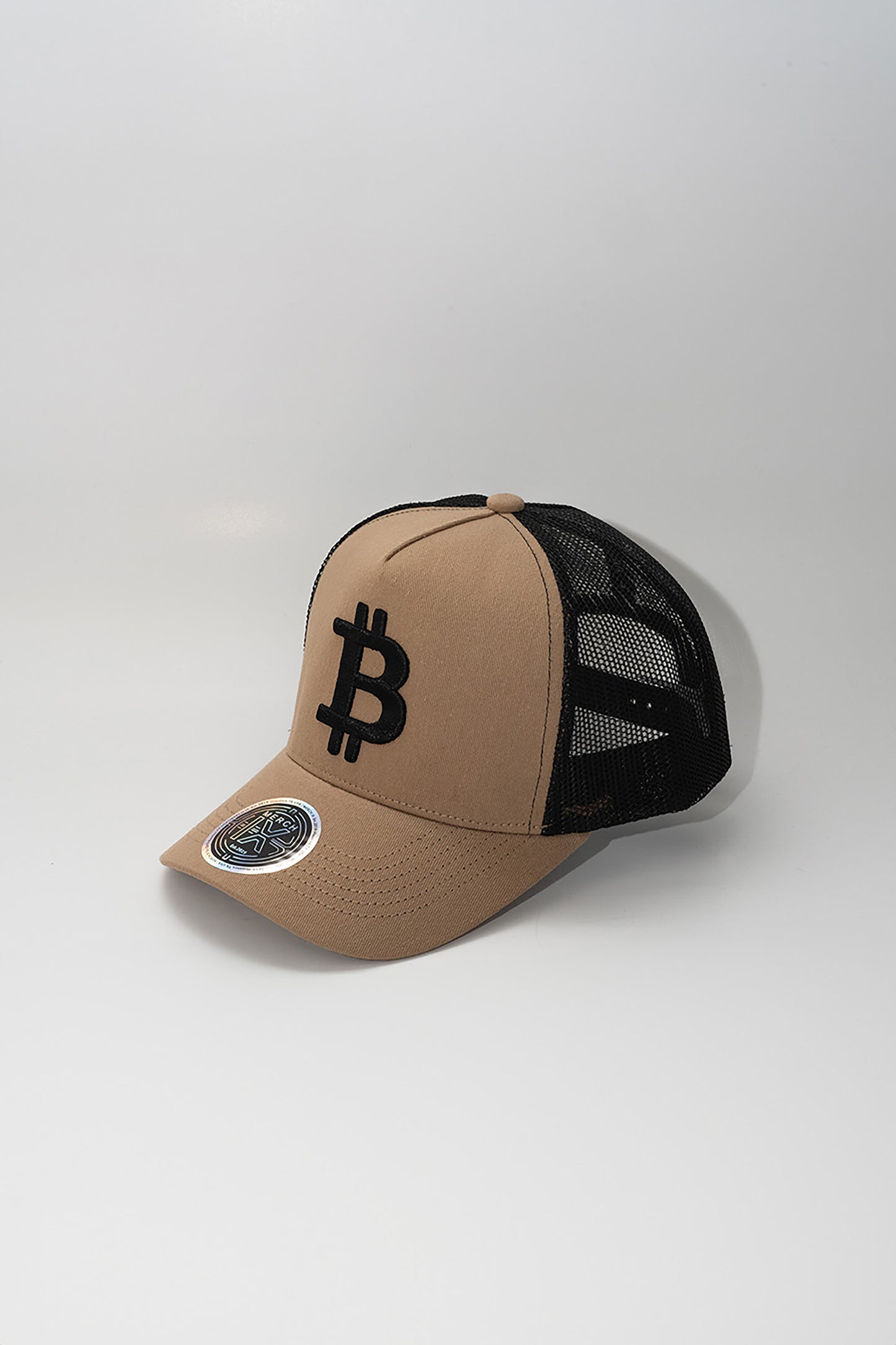 Khaki Bitcoin Trucker Hat - High-Crown Structured Cap