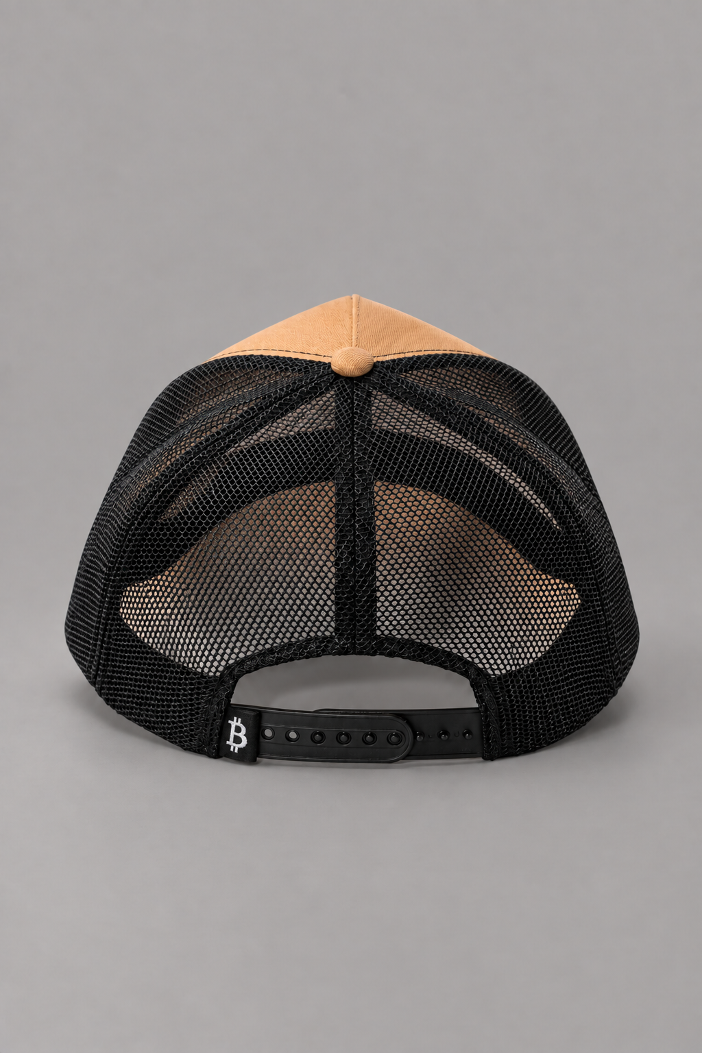 Khaki Bitcoin Trucker Hat - High-Crown Structured Cap