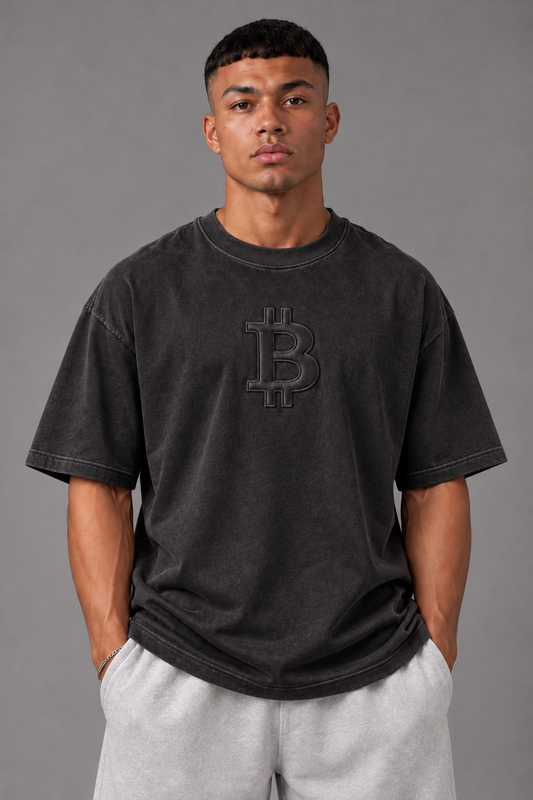 Merch IX Tonal Bitcoin Heavyweight Tee - Washed Black