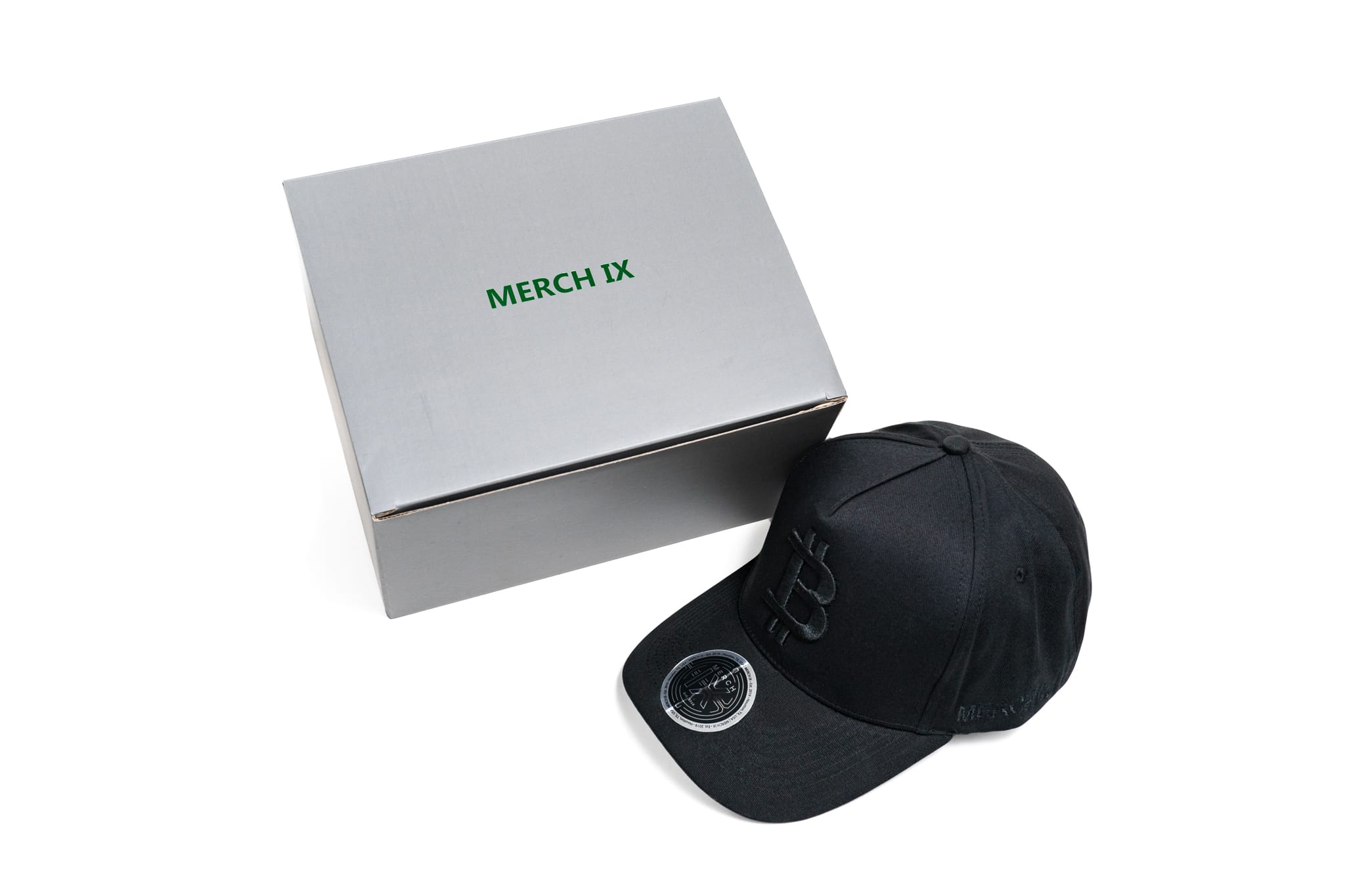 All Black Bitcoin Hat Box Shot